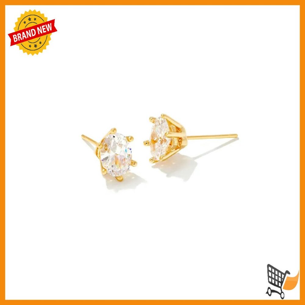 14k Gold-Plated Crystal Stud Earrings 0.38"L Elegant Everyday Wear